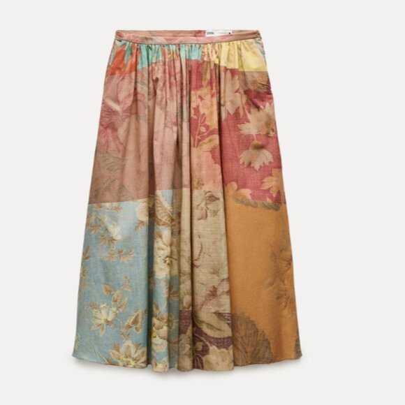NWT ZARA PRINTED MIDI SKIRT ZW COLLECTION MULTICOLOR - Picture 4 of 6